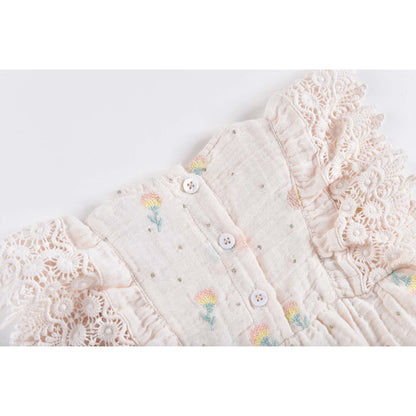 女童淡粉色花朵印花连体裤