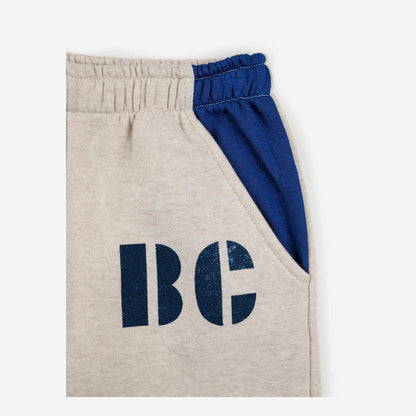 儿童米色Logo棉长裤
