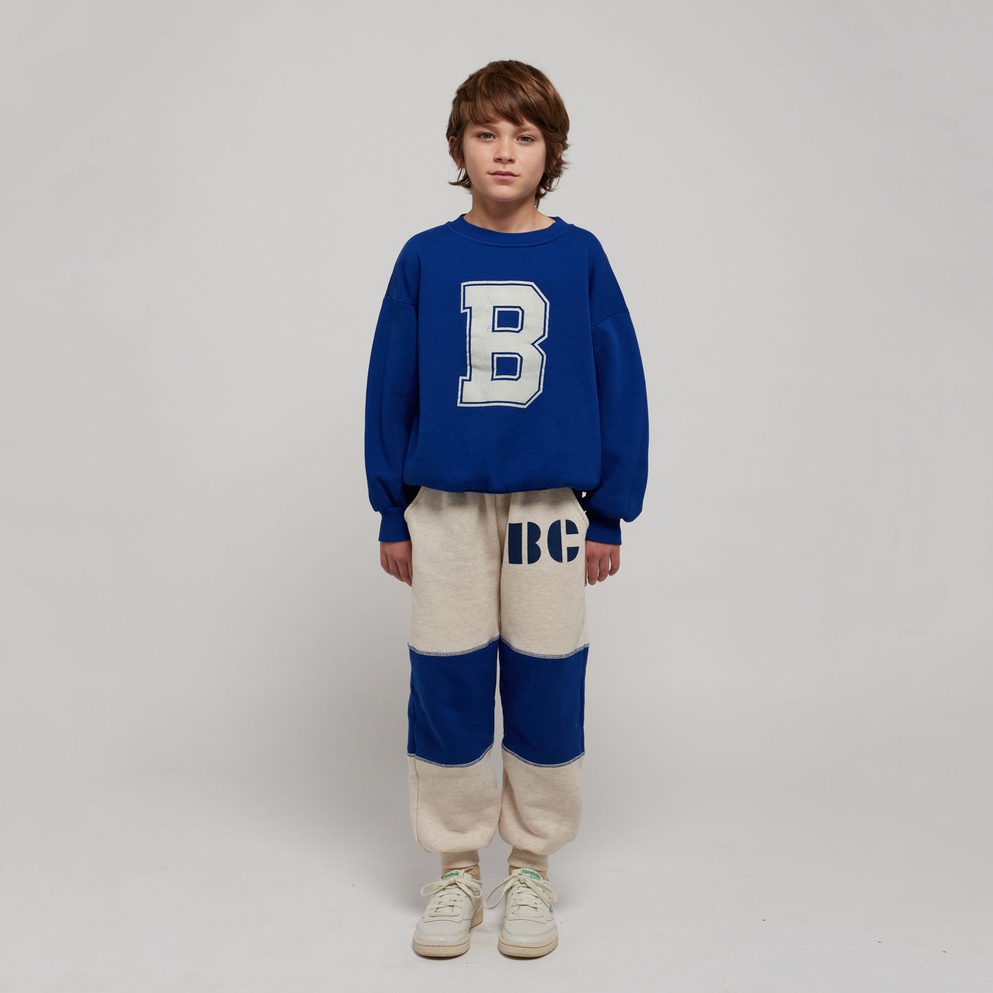 儿童米色Logo棉长裤