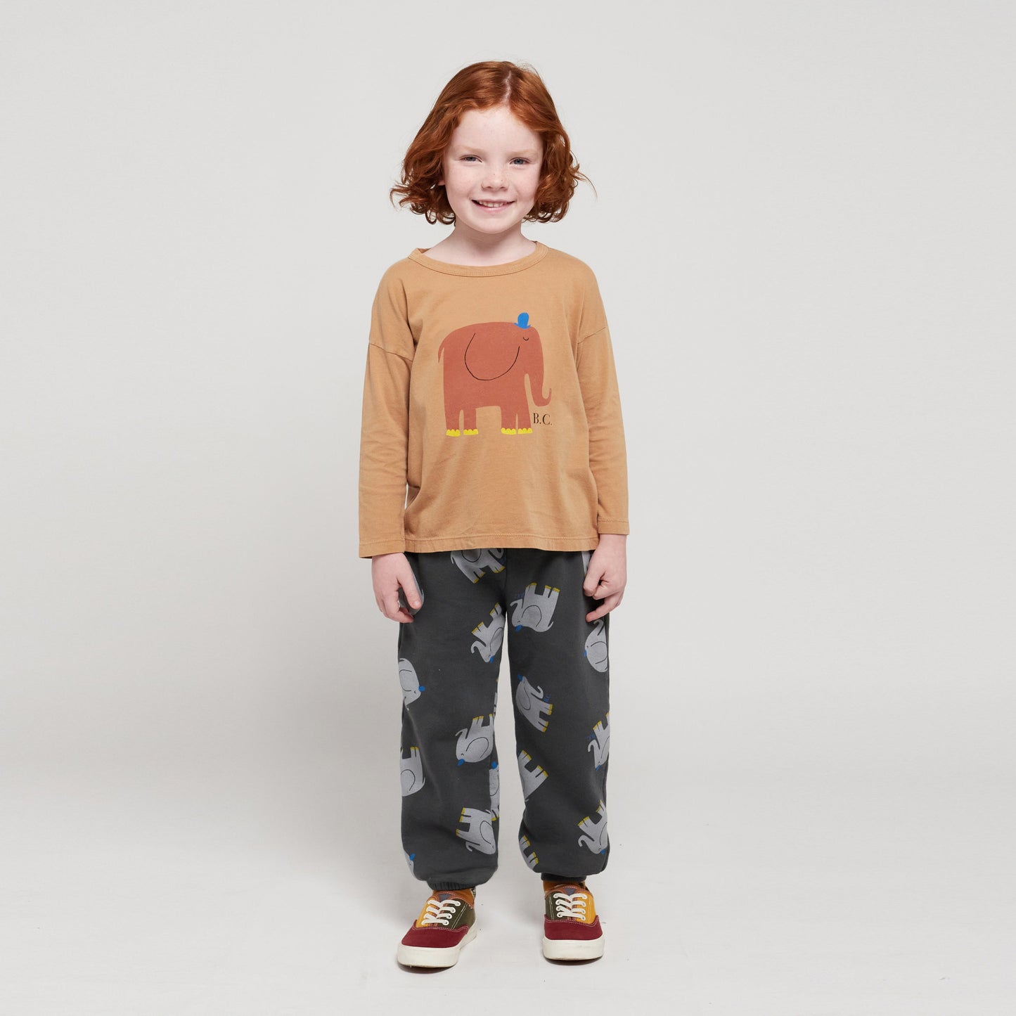 儿童深灰色印花棉长裤