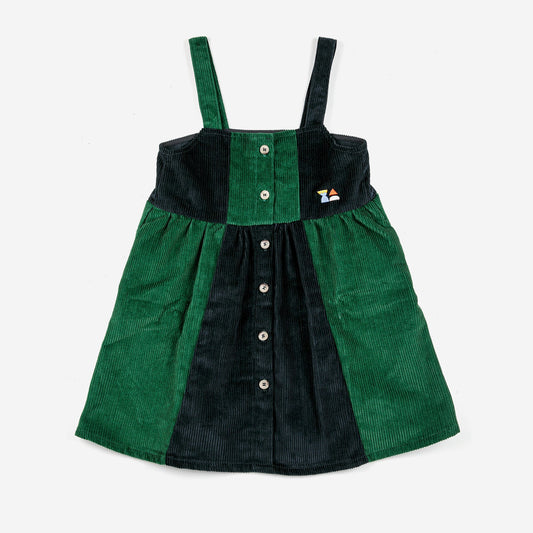女童绿色灯芯绒连衣裙