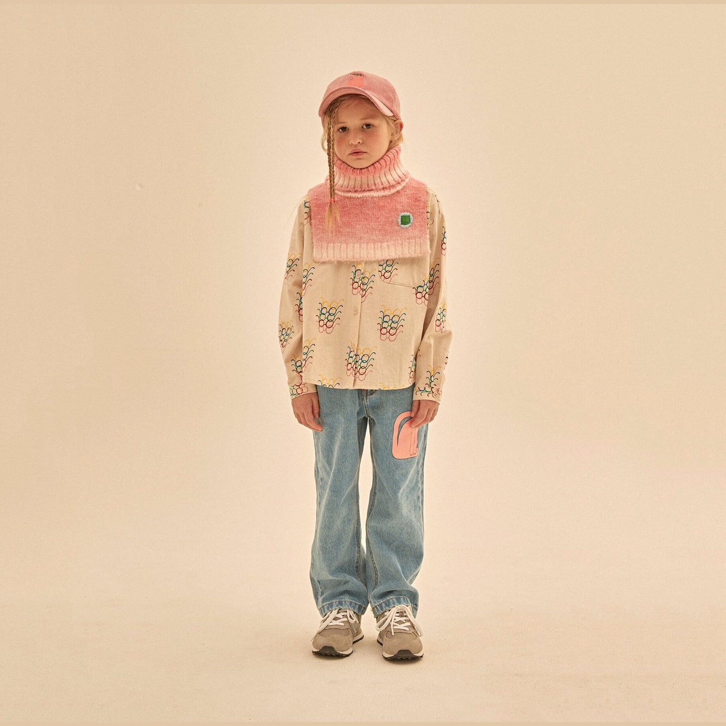 儿童米色印花棉衬衫