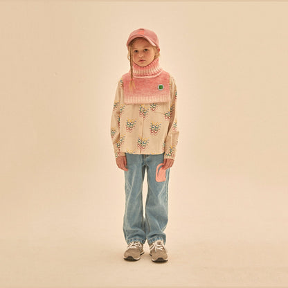 儿童米色印花棉衬衫