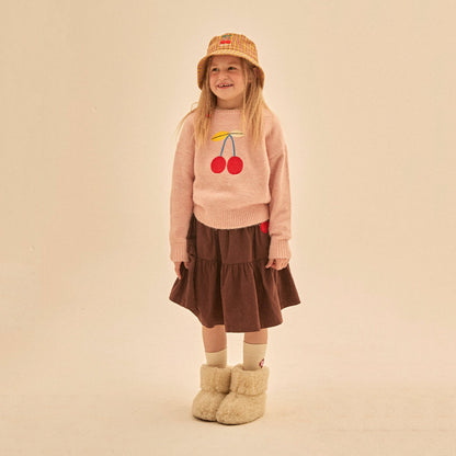 女童粉色樱桃毛衣