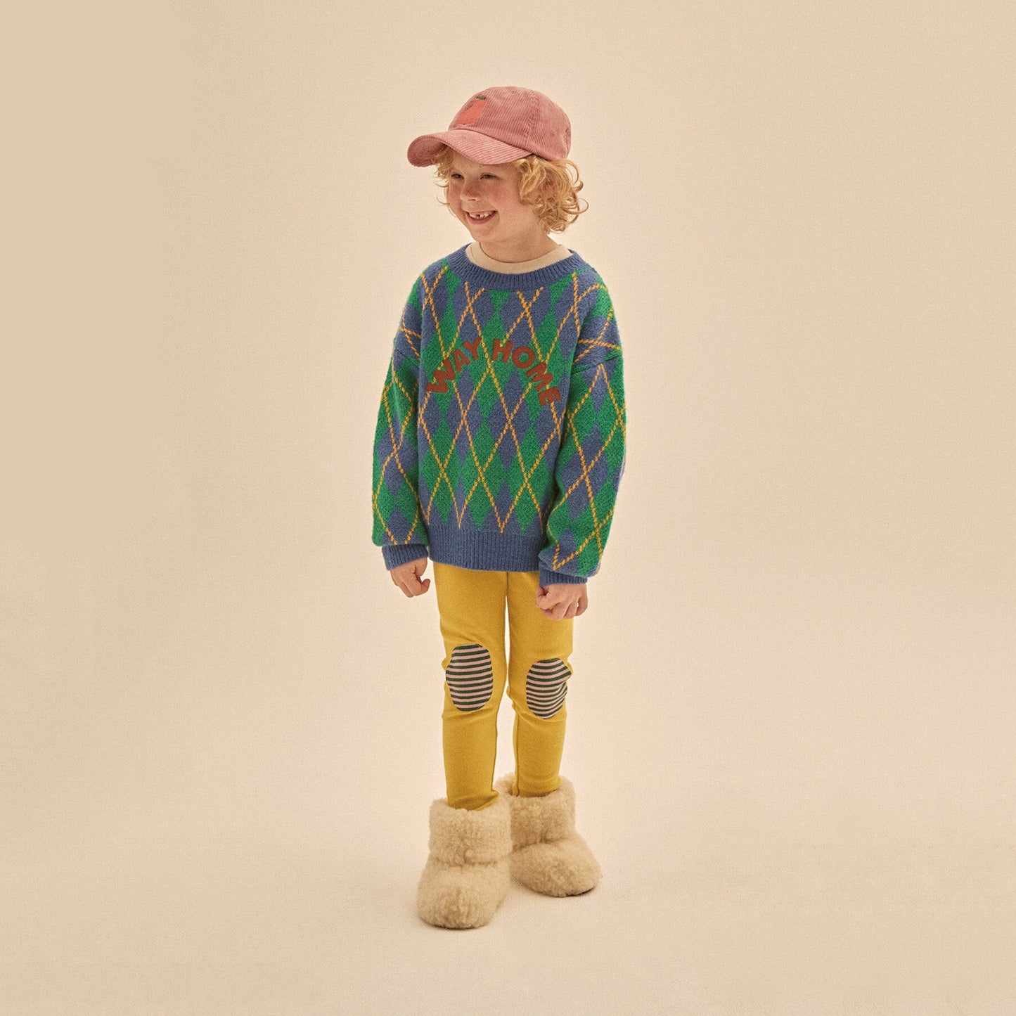 儿童蓝色格子毛衣