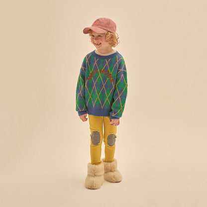 儿童蓝色格子毛衣