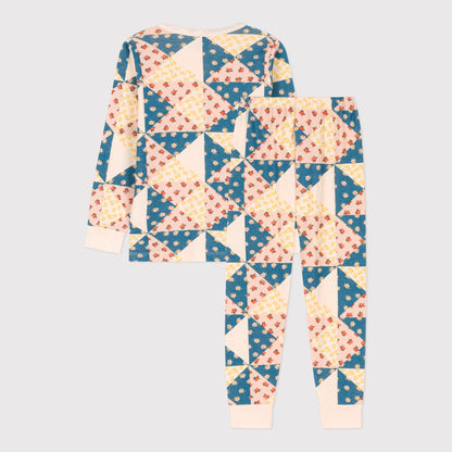 女童彩色碎花棉睡衣套装