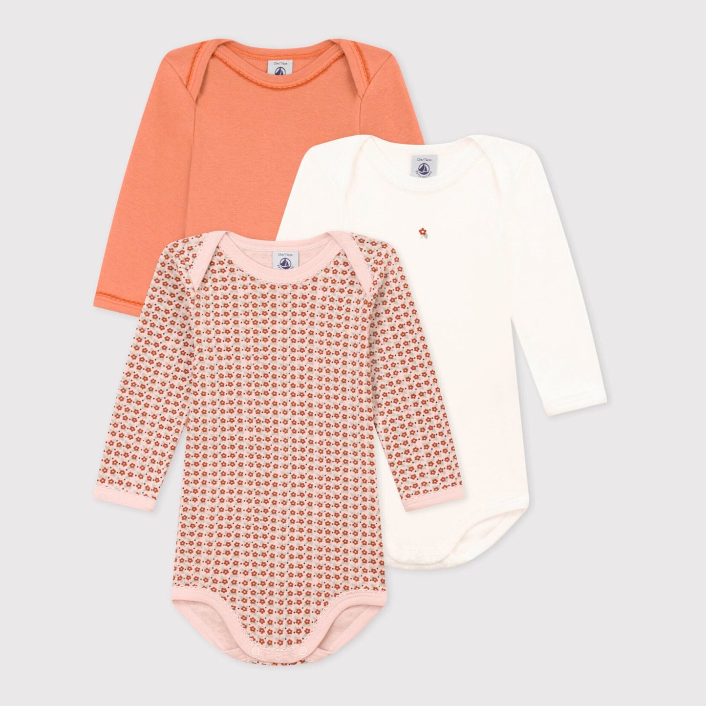 女婴粉色碎花棉连体衣套装 (3件)