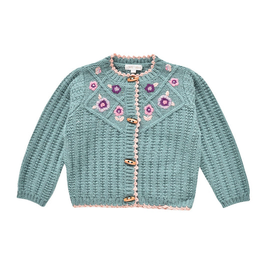 女童蓝色花朵羊毛开衫