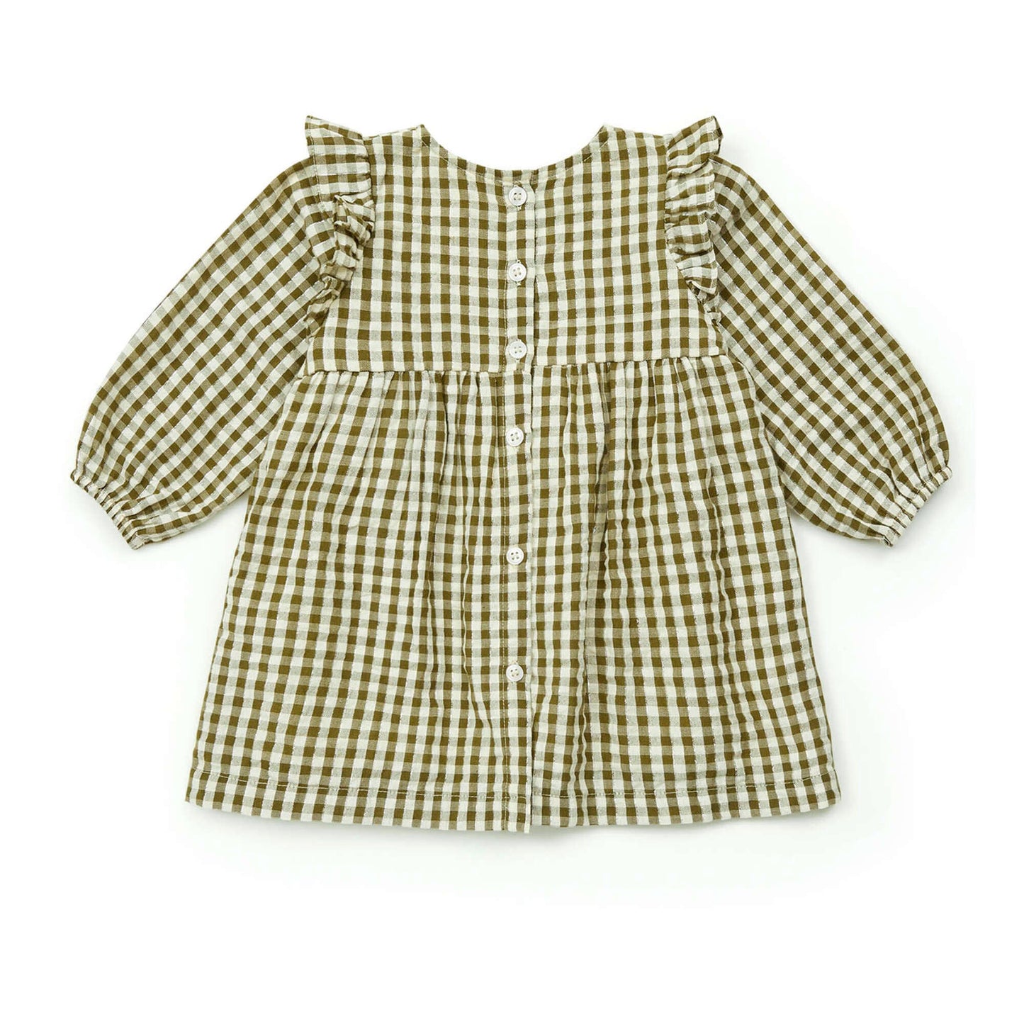 女婴绿色格子刺绣棉连衣裙