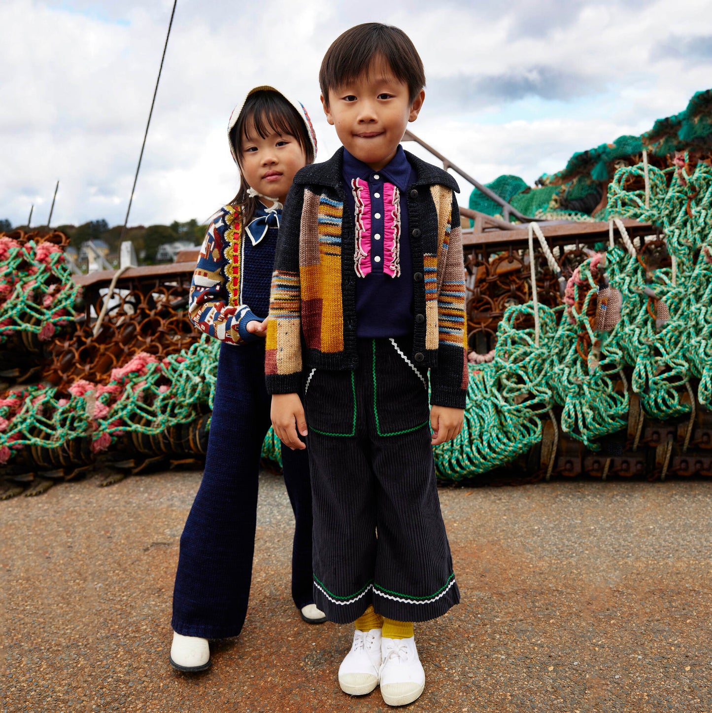 女童藏青色提花棉毛衣