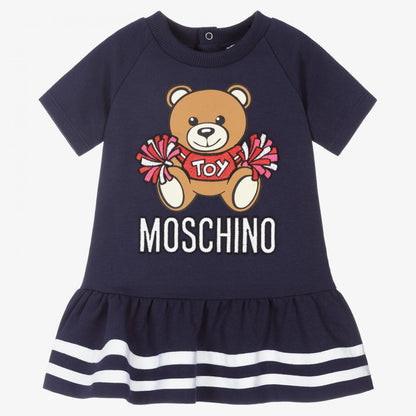 女童藏蓝色泰迪熊Logo连衣裙