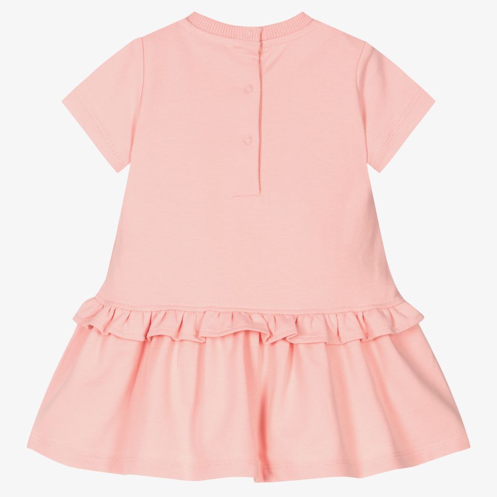 女婴粉色泰迪熊棉连衣裙