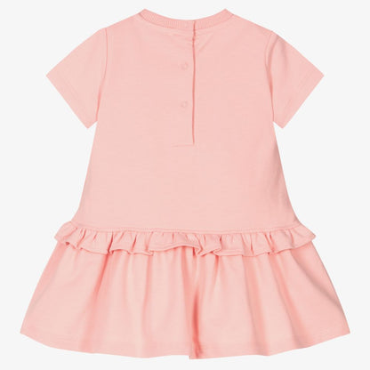 女婴粉色泰迪熊棉连衣裙