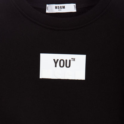 Girls Black Cropped Cotton Sweatshirt