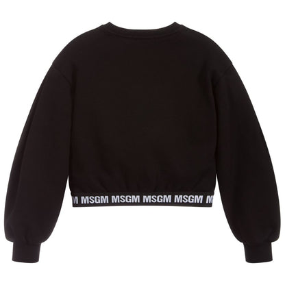 Girls Black Cropped Cotton Sweatshirt