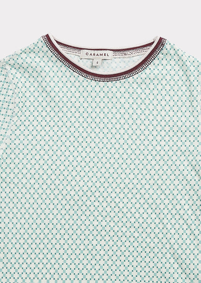 女童浅绿色格子棉T恤