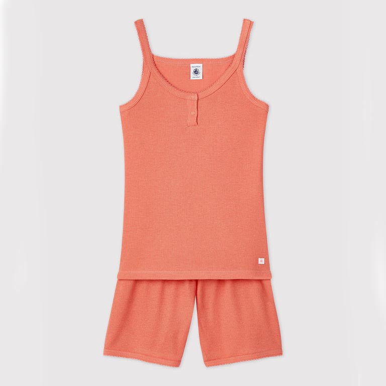 女童粉色背心套装