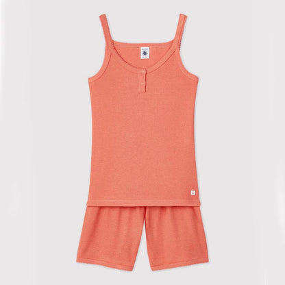 女童粉色背心套装