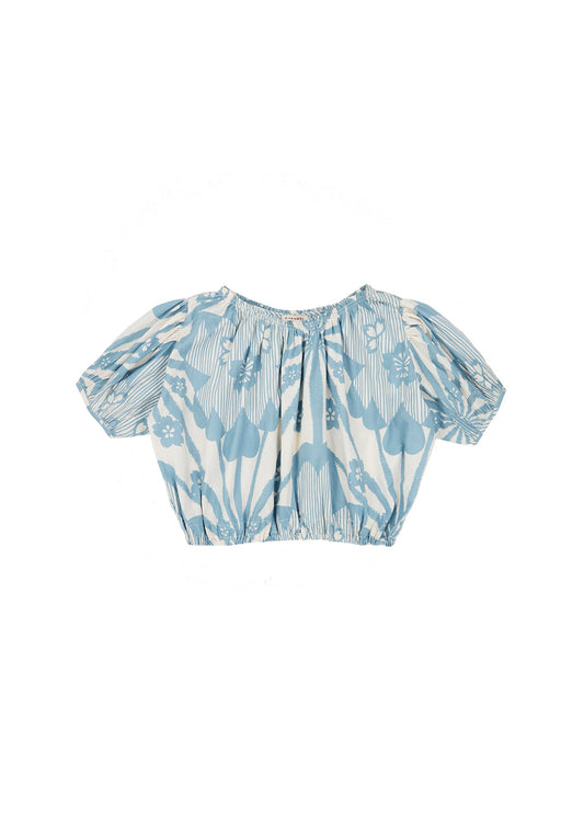 女童蓝色花朵印花棉上衣