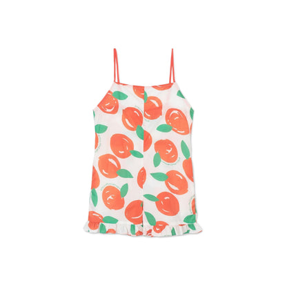 Girls Orange Cotton Jumpsuit