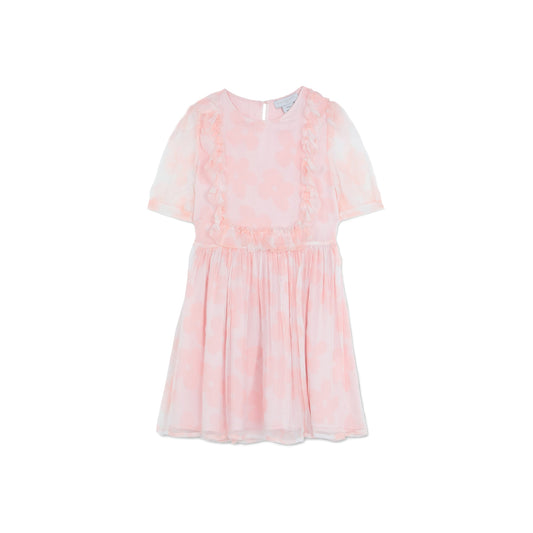 女童粉色花朵真丝连衣裙