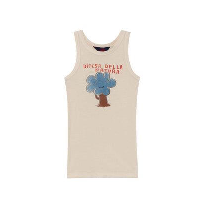 女童米色大树印花棉连衣裙