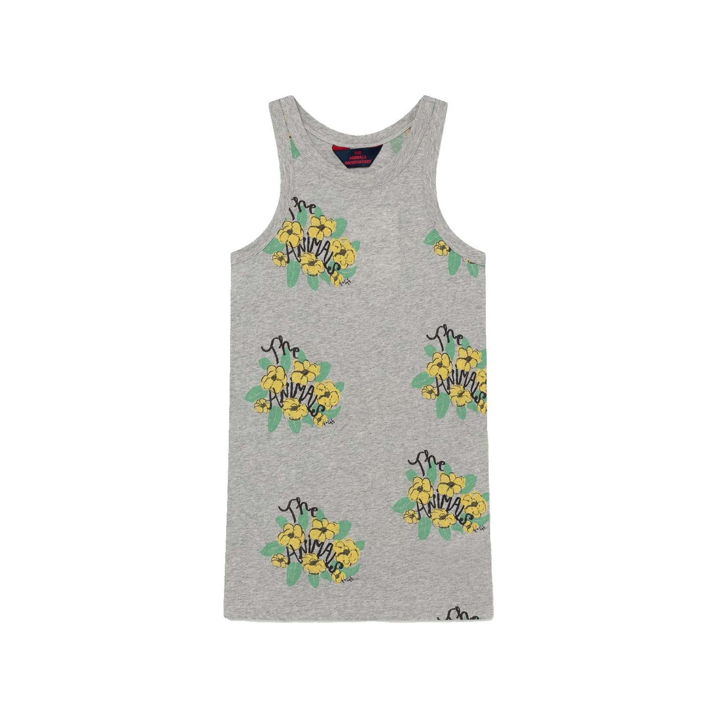 女童灰色花朵棉连衣裙