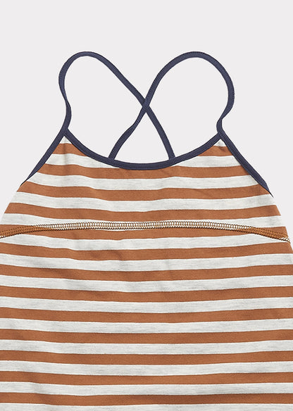 女童棕色条纹棉连衣裙